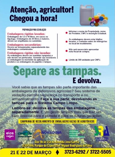 Projeto SE USAR DEVOLVA - Boas práticas para a conservação do ambiente  agrícola e devolução de embalagens de Agrotóxicos - Notícias - Prefeitura  Municipal de Serra do Ramalho - Site Oficial